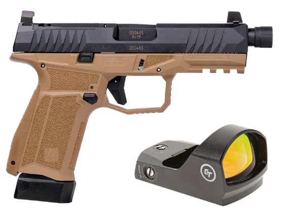 AREX DELTA X TACTICAL 9MM  1X17RD MAG 1X 17+2 MAG  12 X 28IN THREADED BARREL  SERIALIZED TRIGGER ASSEMBLY  INTERCHANGEABLE FRAME AND BACKSTRAPS  SUPPRESSOR HEIGHT SIGHTS  5X OPTICS PLATES  FDE  WITH CRIMSON TRACE RED DOT - Win Repeating Arms Promotion